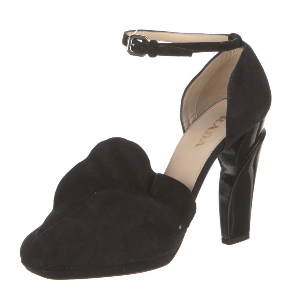 Prada Suede Slingback Ruffle Pumps